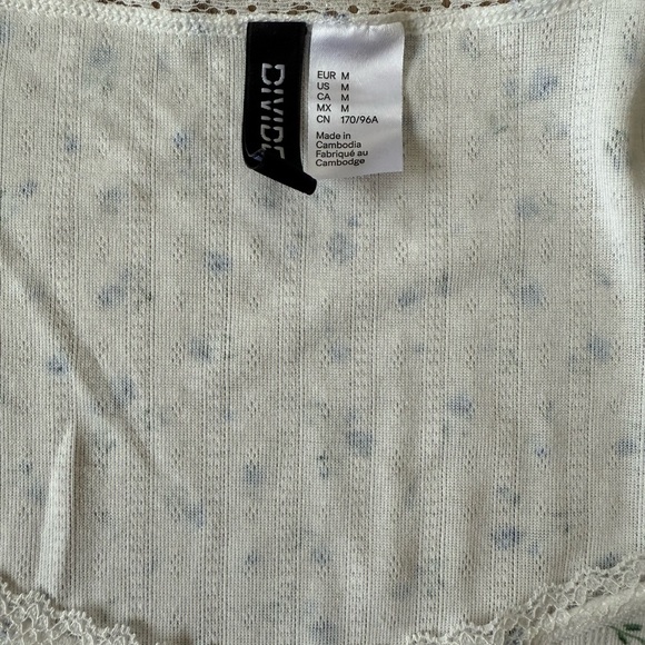 Floral Top Blue Flowers Cottage core Long-sleeve Y2K Style Basic Essential H&M - Picture 2 of 5